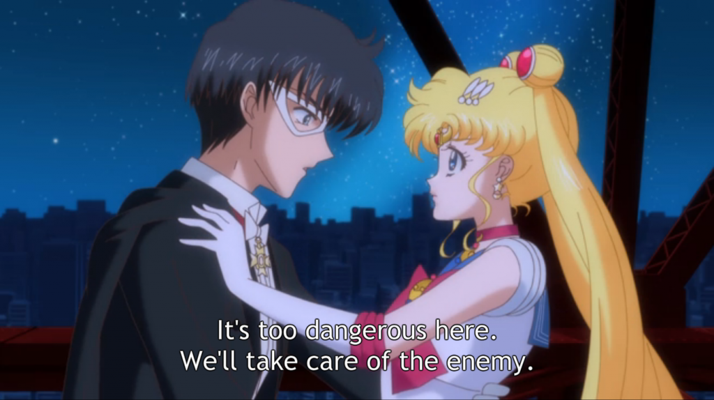 Sailor Moon tries to keep Tuxedo Mask safe!