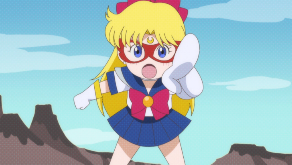 Ahhh!! The game character Sailor V is talking to Usagi again!  